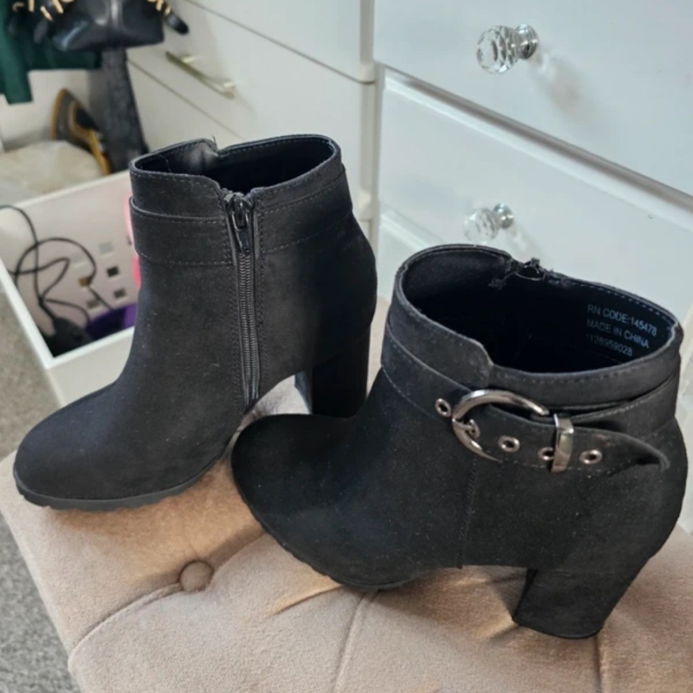Primark Black Ankle Boots with Silver Buckle